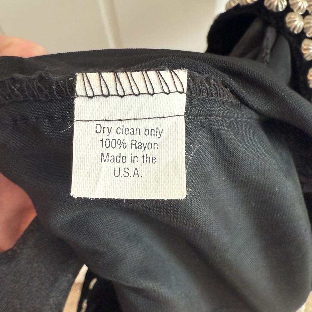 Vintage, silver-embellished, Western Double-D Ranch Black Velvet Dress - Picture 6 of 6